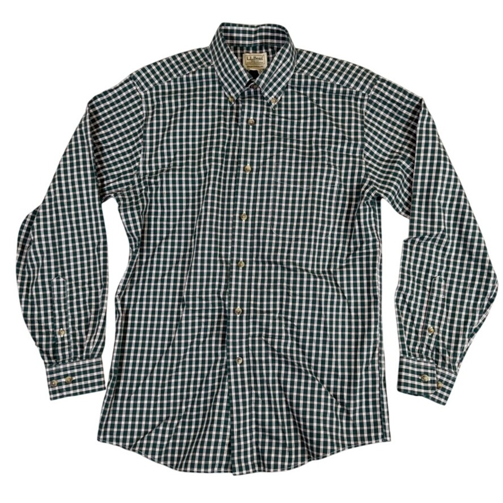LL Bean Mens Traditional Fit Plaid Button Down Shirt Green Red Cotton S-REG